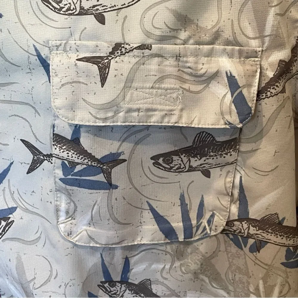 Chaps Blue and Gray Fish Pattern Casual Button Down Shirt, Size XL - Picture 3 of 9